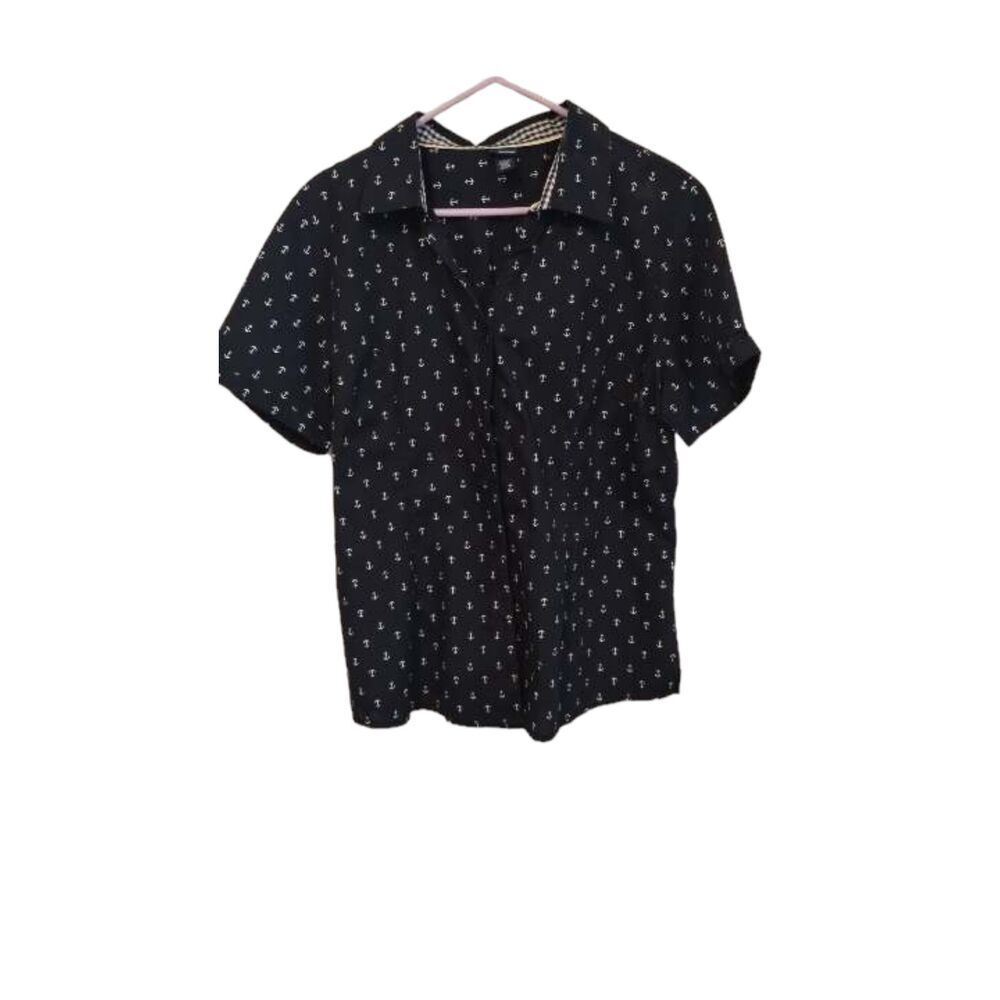Basic Editions Navy Blue‎ Anchor print collared button down